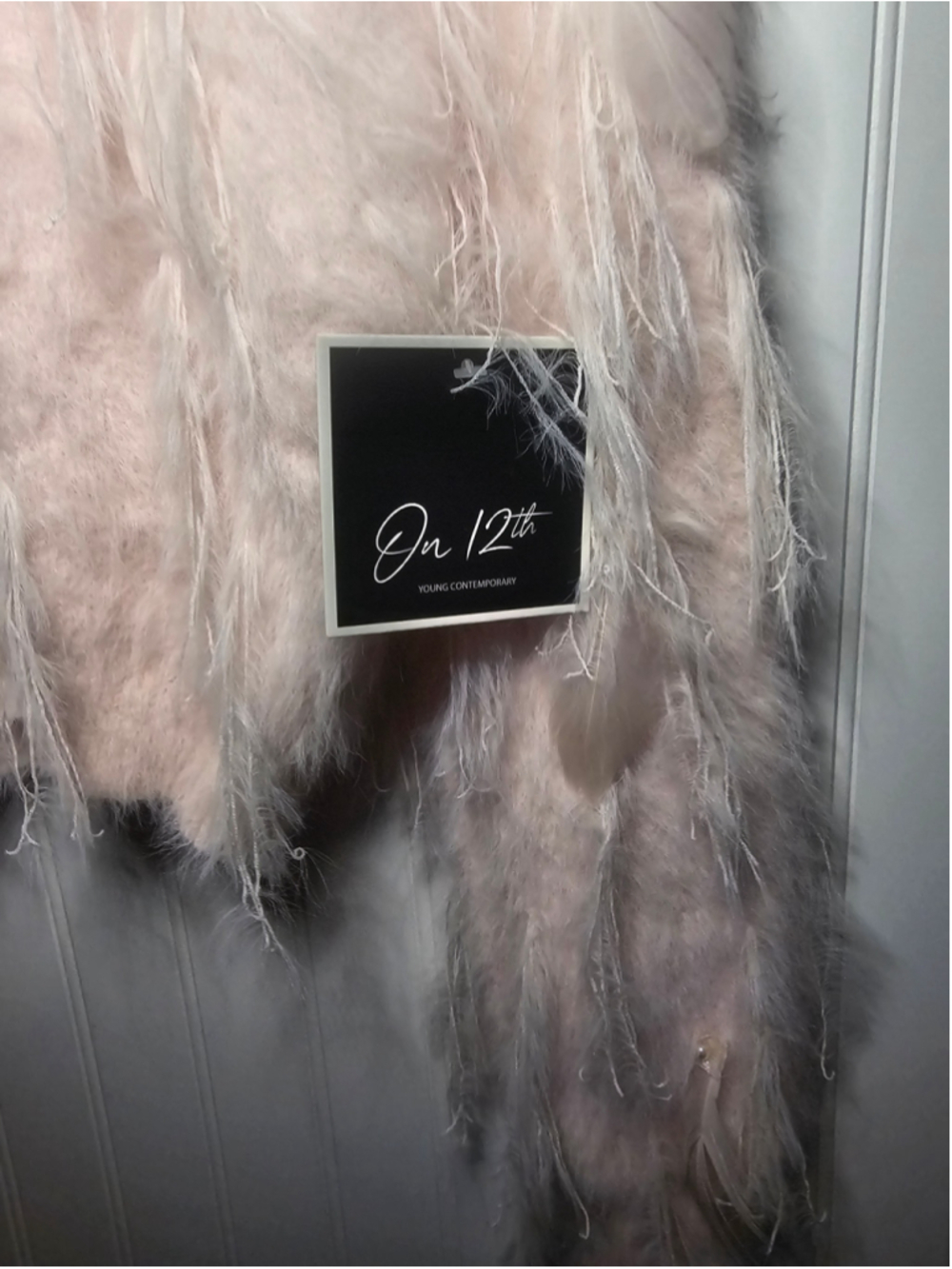 On 12th Pink Ostrich Feather Trim Eyelash Fuzzy Sweater Pearls Medium NWT - Picture 2 of 7